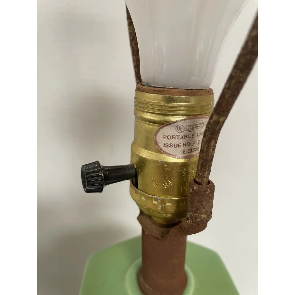 Vtg Green Faux Bamboo Ceramic Lamp‎ 60s MCM Hollywood Regency No Shade